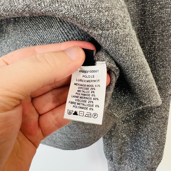 Joseph Silver Grey Glitter Sparkle Wool Blend Knit Long Sleeve Polo Shirt UK M - Picture 8 of 13
